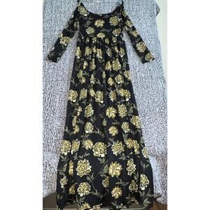 24Seven Women's Size Sm Long Maxi Pocket Dress Floral Black NWT